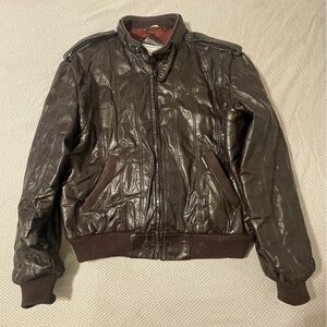 Vintage Members Only Men's Brown Leather Jacket (Size L/42)